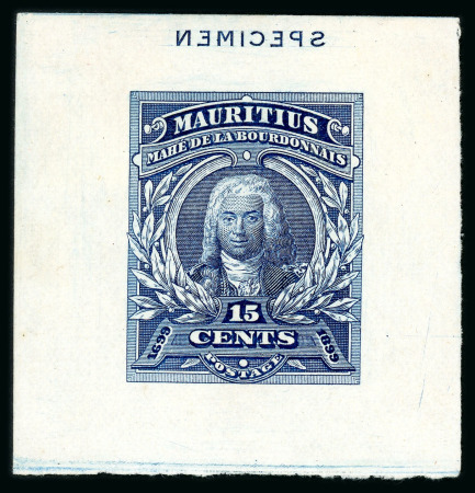 Stamp of Mauritius » 1899 Birth Bicentenary of la Bourdonnais (SG 136) 1899 (13 Dec.) Mahé de la Bourdonnais, 15c. stamp size die proof in indigo