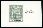 Stamp of Mauritius » 1900-05 Arms Issue (SG 138-155) 1900-05 Arms issue, 7 large arms imperforate colour trials in various denominations and colours each affixed to single piece of De La Rue appendix sheet,