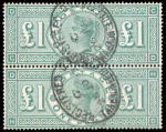 Stamp of Great Britain » 1855-1900 Surface Printed » 1887-1900 Jubilee Issue & 1891 £1 Green 1887-92 £1 green in used vertical pair