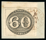 Stamp of Brazil » 1843 Bull's Eyes 1843 60r very wide-margined example showing dividing lines at top, on small piece tied by small circular red "VILLA DO RIO DE CONTAS"