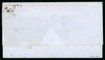 Stamp of Chile Chile 1861-62 10c blue Perkins Bacon, diagonally bisected example, lower left half, paying the internal rate of letter Santiago to New York