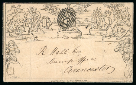 Stamp of Great Britain » Collections 1840-1948 collection pages in album with a printed 1d Mulready lettersheet with 1844 numeral, etc.