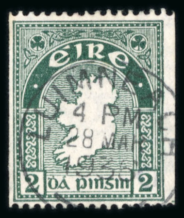 Stamp of Ireland » Definitives 1922 SE 2d blue-green, experimental coil, perf. 15 x imperf, neatly cancelled by crisp large part LUIMNEACH cds, showing the extremely rare "flange flaw" at the bottom right of the margins, few short perfs, very fine, a 