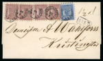 Stamp of Finland 1866 5p red-brown on lilac, roulette III, tête-bêche pair, on an 1869 (Jul 26) entire from Helsinki to Kristenestad