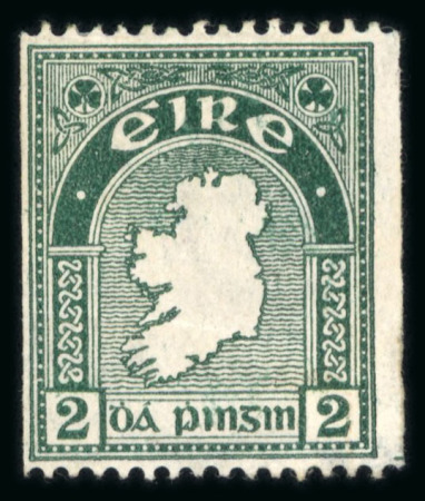 Stamp of Ireland » Definitives The unique 1922 SE 2d blue-green, experimental coil, perf. 15 x imperf, unused with the Flange Flaw