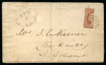 Stamp of United States » 1851-57 Issue 3c Dull Red, Type II, bisected vertical half used as 1c, well tied by grid to cover