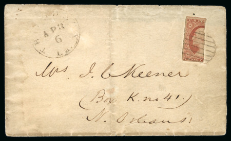 Stamp of United States » 1851-57 Issue 3c Dull Red, Type II, bisected vertical half used as 1c, well tied by grid to cover