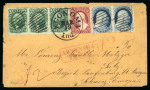 Stamp of United States » 1851-57 Issue 1857, 10c. green horizontal strip of three, 3c. dull red and 1c. blue on cover from "ECONOMY