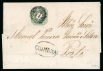 Stamp of Portugal 1853, Queen Maria II, 50 Reis green, on cover to Porto