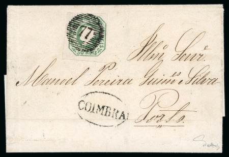 Stamp of Portugal 1853, Queen Maria II, 50 Reis green, on cover to Porto