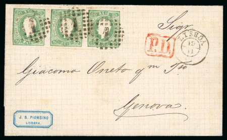 Stamp of Portugal 1867, two very attractive covers from Lisboa to Genova covers in superb condition