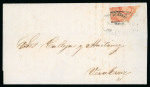 Stamp of Mexico 1856 issue, Tabasco 4 reales carmine, a diagonally bisected example and 4 r. carmine quadrisected example