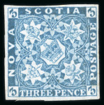 Stamp of Canada » Nova Scotia 1857 3d blue unused, fine to good margins all around