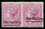 Stamp of Mauritius » 1876-78 Surcharges (SG 76-91) 1877 "One Shilling" on 5/- rosy mauve horizontal pair,