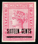 Stamp of Mauritius » 1883-91 Surcharges, Arms & Jubilee Issues (SG 112-35, 137) 1883 16c on 17c Rose imperf. plate proof with wmk CC