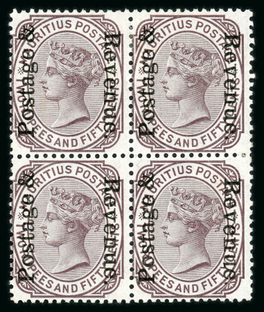 Stamp of Mauritius » Later Issues 1902 2r50 Overprinted Postage and Revenue (type 44) locally, a very fresh mint block of four