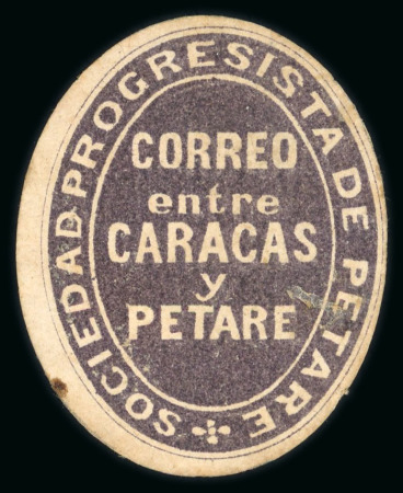 Stamp of Venezuela 1854-1903, small collection of local stamps incl. 1854 Bejuma "Franca" and "Debe" unused, 1876 oval "Correo entre Caracas y Petare" mint
