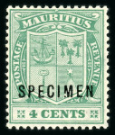 Stamp of Mauritius » Later Issues 1921-26 4c. green, overprinted "Specimen", showing constant variety broken "M"