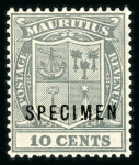 Stamp of Mauritius » Later Issues 1921-26 10c. grey, overprinted "Specimen", showing constant variety broken "M"