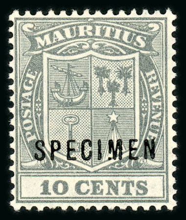 Stamp of Mauritius » Later Issues 1921-26 10c. grey, overprinted "Specimen", showing constant variety broken "M"