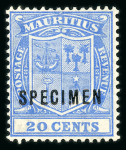 Stamp of Mauritius » Later Issues 1921-26 20c. blue, overprinted "Specimen", showing constant variety broken "M"
