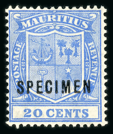 Stamp of Mauritius » Later Issues 1921-26 20c. blue, overprinted "Specimen", showing constant variety broken "M"