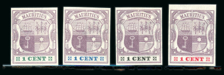 Stamp of Mauritius » 1900-05 Arms Issue (SG 138-155) 1900-05 Small Arms 1c. dull purple on white, imperforate colour trials (4)