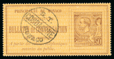 Stamp of Colonies françaises » Monaco 1886, Timbre Téléphone Y&T n°1, 50c brun sur jaune,