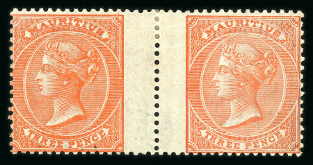 Stamp of Mauritius » 1860-72 De La Rue Issues (SG 46-72) 1863-72 3d. dull red (towards deep) mint horizontal interpanneau pair