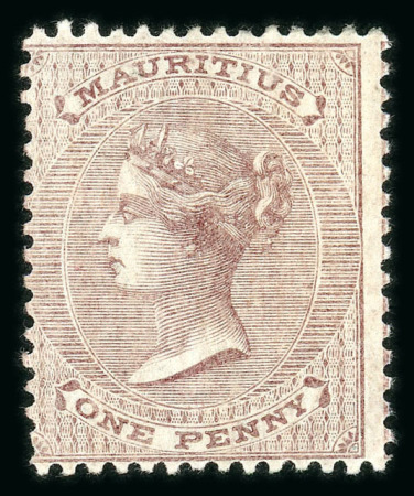 Stamp of Mauritius » 1860-72 De La Rue Issues (SG 46-72) 1860-63 1d. purple-brown mint plus 1883-94 wmk CA 25c olive-yellow mint n.h. block of four