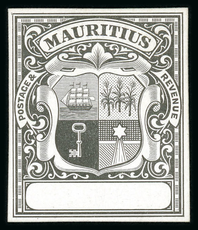 Stamp of Mauritius » 1900-05 Arms Issue (SG 138-155) 1900-05 "Arms" master die proof with blank value tablet in black on glazed card