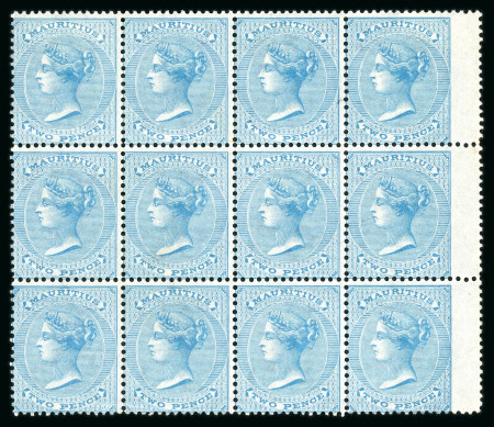 Stamp of Mauritius » 1860-72 De La Rue Issues (SG 46-72) 1863-72 2c. pale blue mint block of twelve