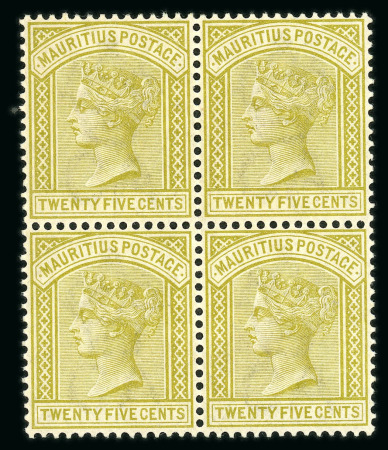Stamp of Mauritius » 1879-80 De La Rue Watermark CC (SG 92-100) 1879-80 25c. olive yellow in a superb mint NH block