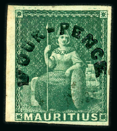 Stamp of Mauritius » 1858-62 Britannia Issues (SG 26-35) 1858-62 "Four Pence" (type 4) green, very fine "used"
