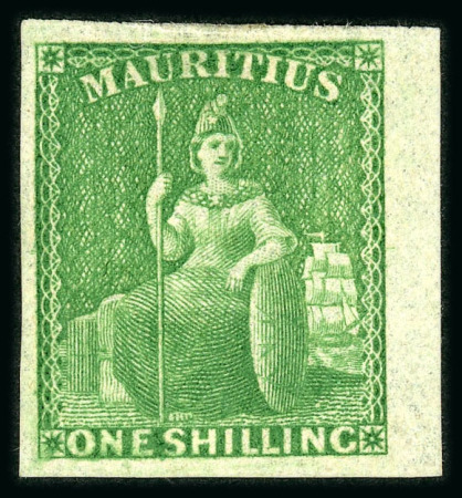Stamp of Mauritius » 1858-62 Britannia Issues (SG 26-35) 1858-62 1/- yellow-green marginal example from the