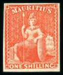 Stamp of Mauritius » 1858-62 Britannia Issues (SG 26-35) 1859-61 1s vermilion, good margins all round, very fine mint with large part original gum