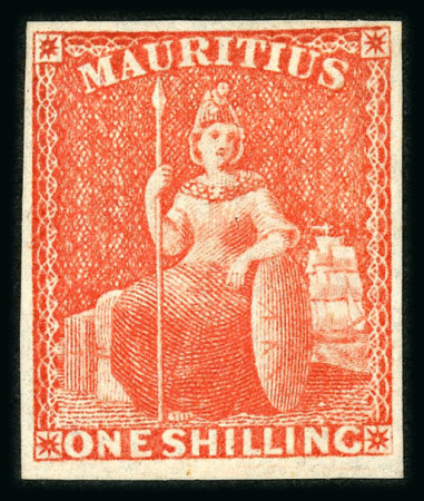 Stamp of Mauritius » 1858-62 Britannia Issues (SG 26-35) 1859-61 1s vermilion, good margins all round, very fine mint with large part original gum