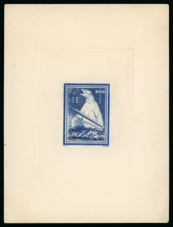 Stamp of France » Guerre 1944, épreuve d’état en bleu du bloc de l’Ours avec