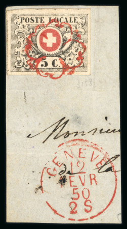 Stamp of Switzerland / Schweiz » "Waadt", "Neuenburg", "Winterthur" 1850, Waadt 5 auf Briefstück