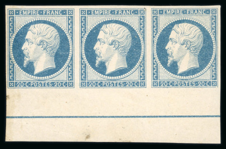 Stamp of France » Empire 1853-1862 1853, Napoléon non dentelé Y&T n°14, 20c bleu en bande