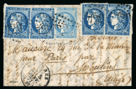 Stamp of France » Boules de Moulins 1871, lettre par Boule de Moulins affranchie à 1f avec