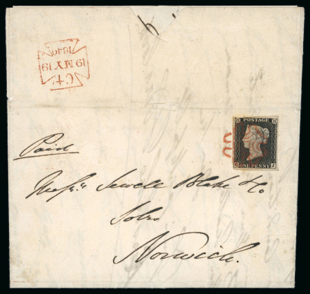 Stamp of Great Britain » 1840 1d Black and 2d Blue "May Dates" 1840 (May 19) entire from London to Norwich with 1840 1d black