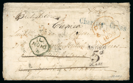 Stamp of Canada » New Brunswick 1855 (Oct 21) Unstamped letter dated from St. Andrews to London and redirected to a British Army soldier in Crimea