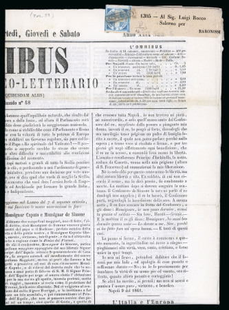 Stamp of Italian States » Naples 1860 Cross of Savoy 1/2T blue, pos.18, large margins with fresh colour on complete newspaper