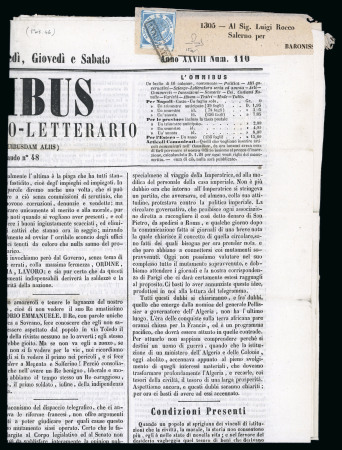 Stamp of Italian States » Naples 1860 Trinacria 1/2T bright blue (azzuro vivo), pos.46, with fine to jumbo margins on newspaper wrapper