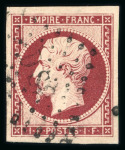 Stamp of France » Empire 1853-1862 1853, Napoléon non dentelé Y&T n°18a, 1f carmin foncé
