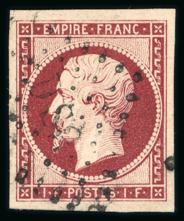 Stamp of France » Empire 1853-1862 1853, Napoléon non dentelé Y&T n°18a, 1f carmin foncé