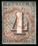 Stamp of Switzerland / Schweiz » Kantonalmarken » Zürich 1846, 1W Zürich 4 Type I entwertet mit zentrisch aufgesetzter Zürcher Rosette