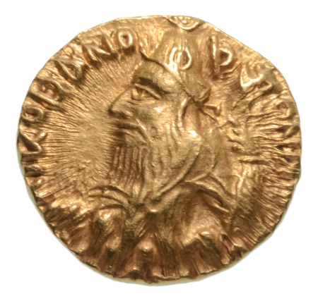 Kushanas, Kanishka I, c. 127-152 AD, AV quarter dinar, 2.02 g. Athsho