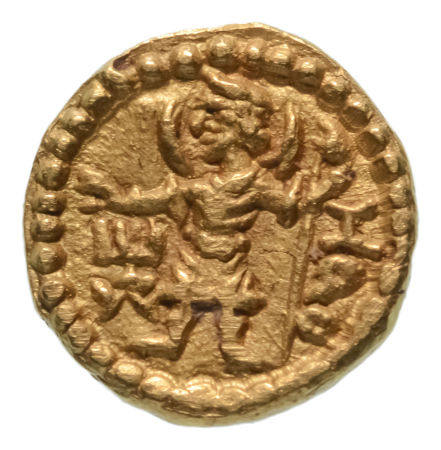 Kushanas, Huvishka, c. 151-192, AV quarter dinar, 1.98 g. Mao